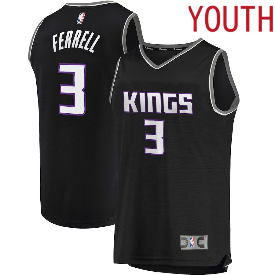 Youth Sacramento Kings 3 Yogi Ferrell Fanatics Branded Black Fast Break Replica Player NBA Jersey